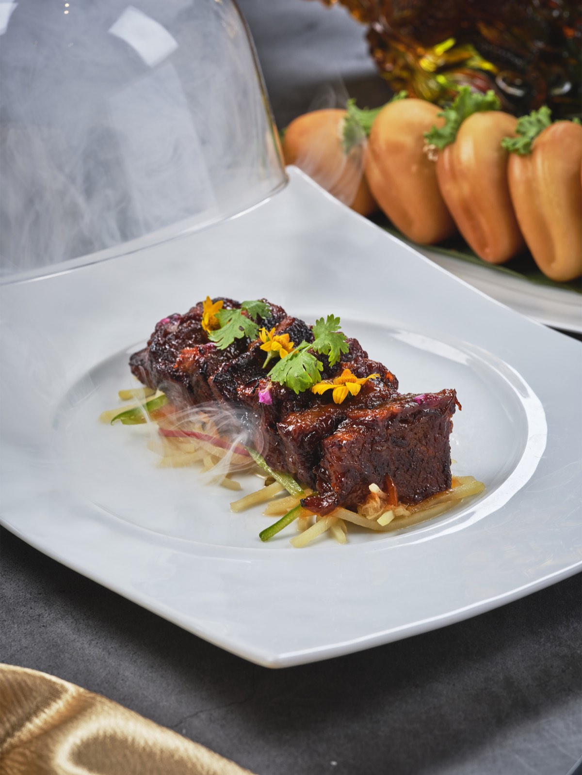 Tea-smoked Australian beef short ribs with homemade buns